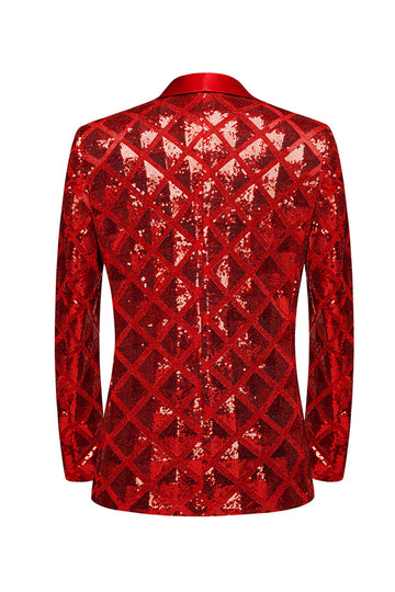 Sjal Lapel En knapp Rød paljetter Prom Blazer for menn